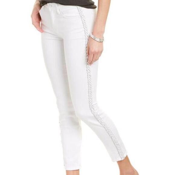 7 For All Mankind Denim - 7 For All Mankind Women's White Braided Stretch Ankle Skinny Jeans Size …